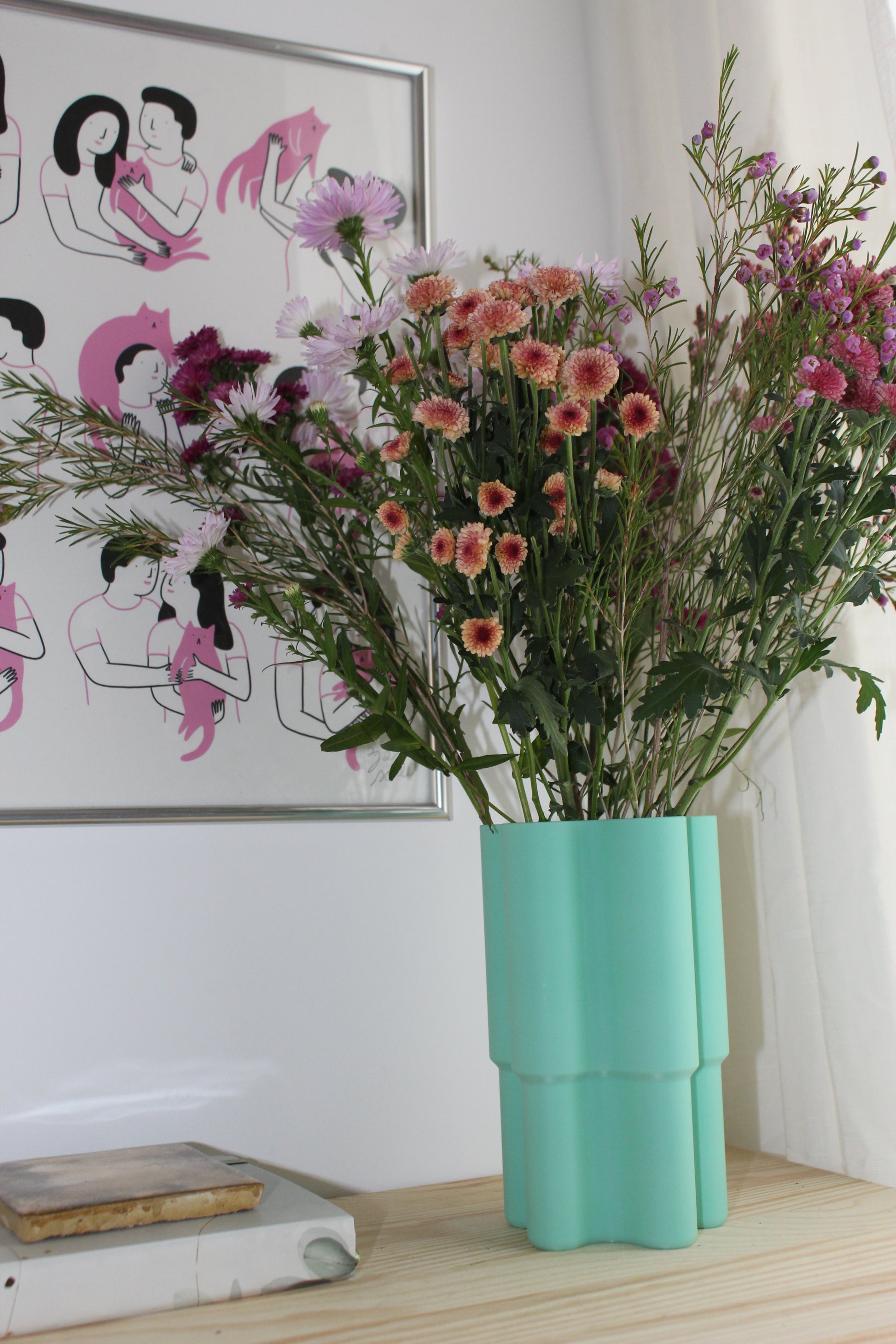 Mini vase vert menthe pastel design, objet déco, fleurs colorés, impression 3D, artisanat francais, écoresponsable, slow design, matériau végétal recyclé