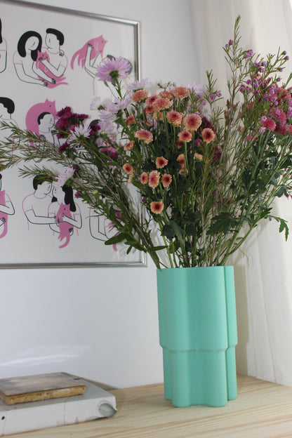 Mini vase vert menthe pastel design, objet déco, fleurs colorés, impression 3D, artisanat francais, écoresponsable, slow design, matériau végétal recyclé