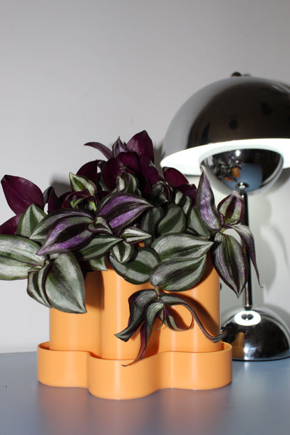 Pot de fleur orange pastel design, objet déco, plante, impression 3D, artisanat francais, écoresponsable, slow design, matériau végétal recyclé