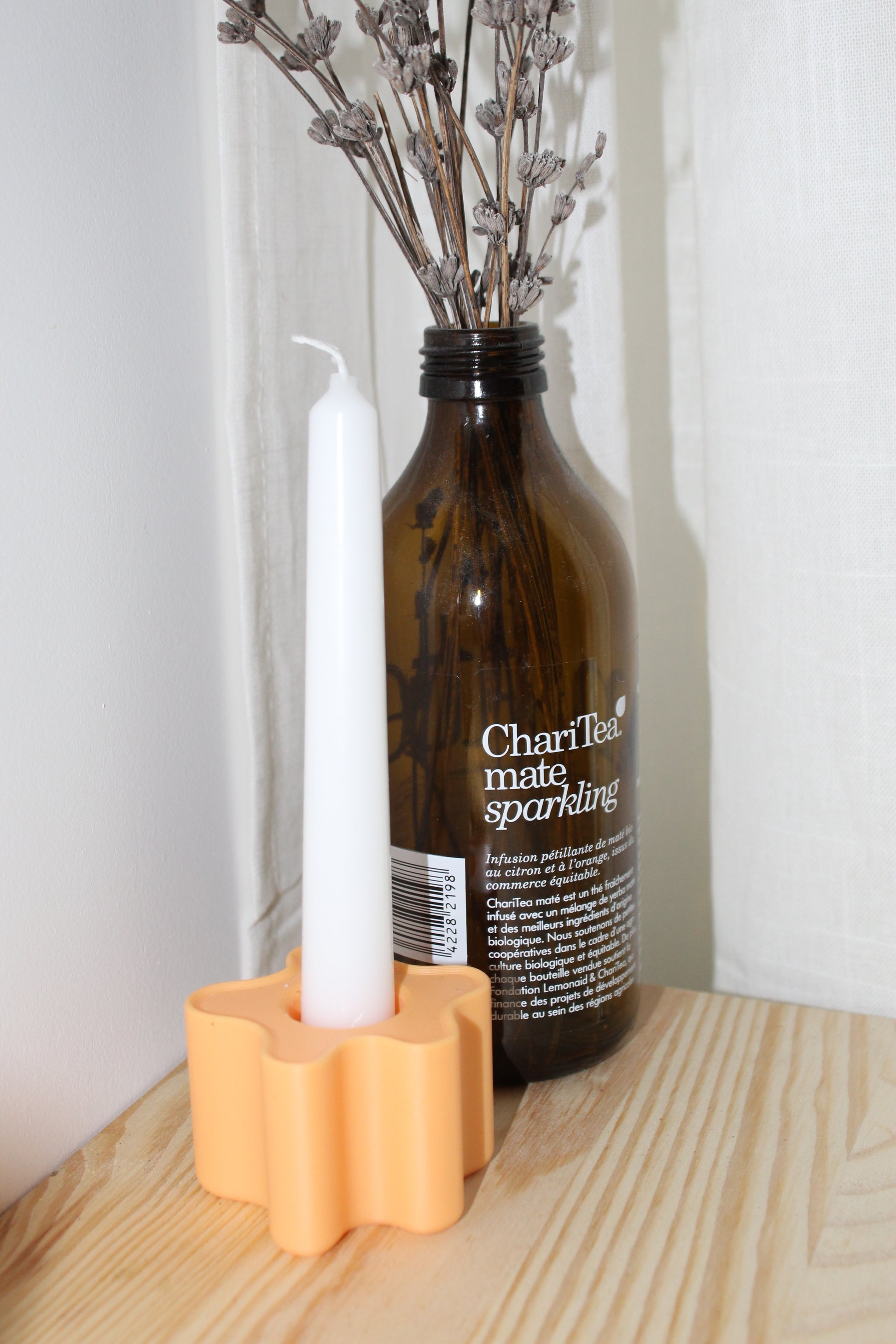 Bougeoir orange pastel design, objet déco, impression 3D, artisanat francais, écoresponsable, slow design, matériau végétal recyclé