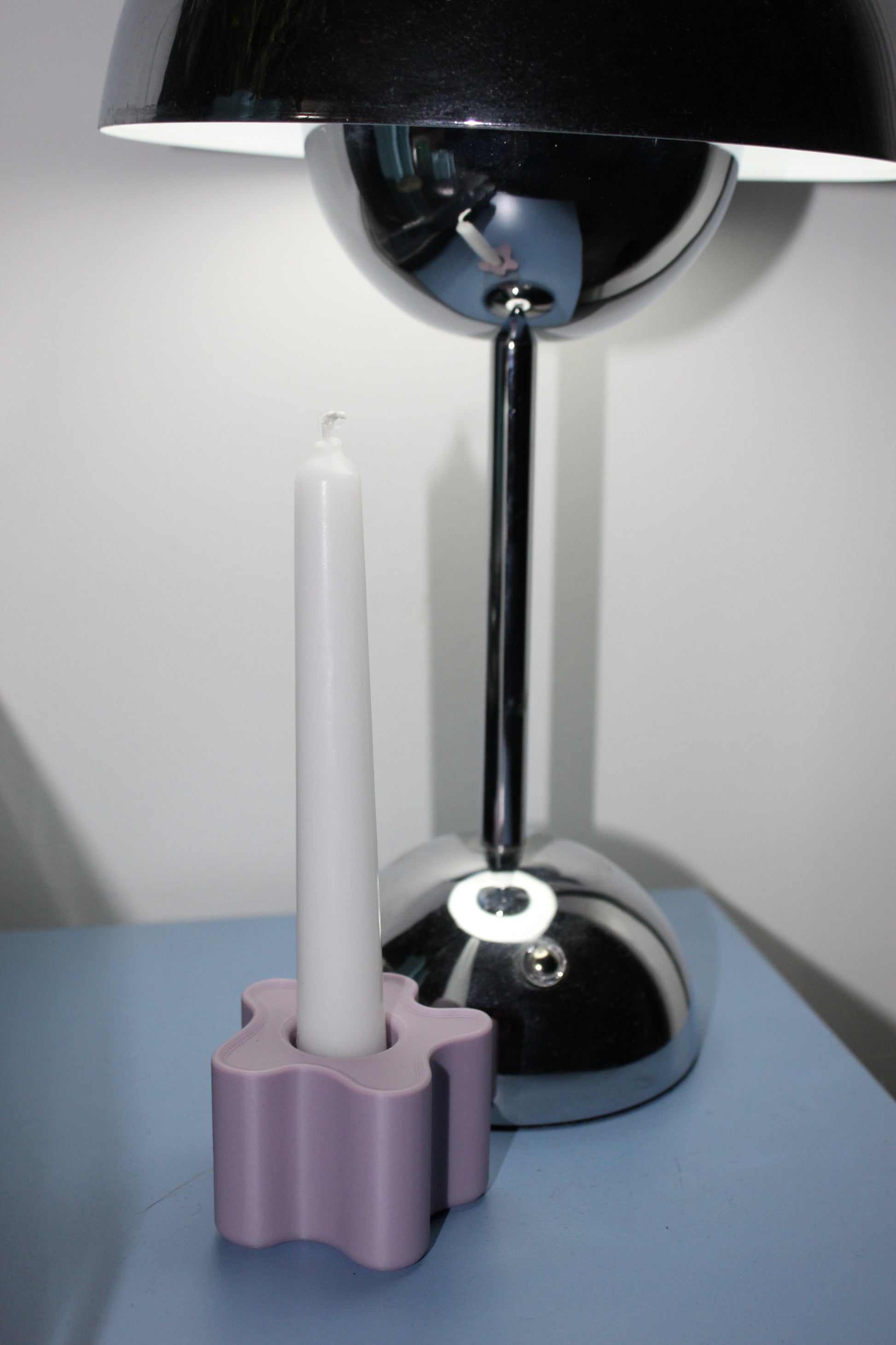 Bougeoir violet pastel design, objet déco, impression 3D, artisanat francais, écoresponsable, slow design, matériau végétal recyclé