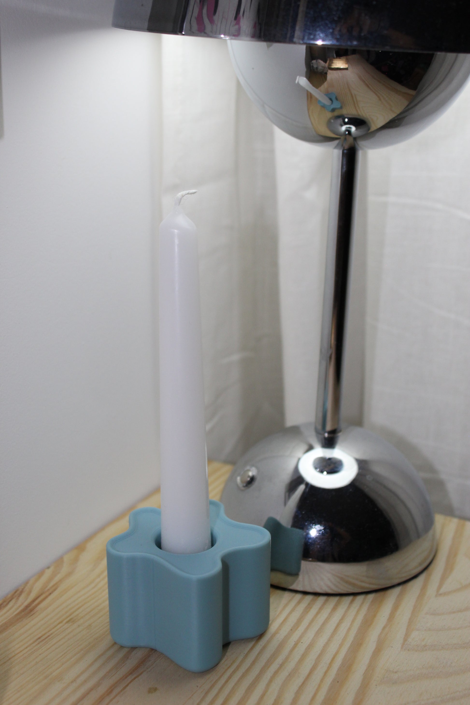 Bougeoir bleu pastel design, objet déco, impression 3D, artisanat francais, écoresponsable, slow design, matériau végétal recyclé