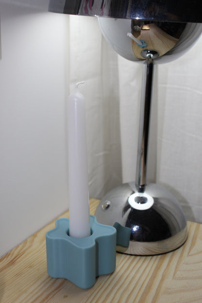 Bougeoir bleu pastel design, objet déco, impression 3D, artisanat francais, écoresponsable, slow design, matériau végétal recyclé