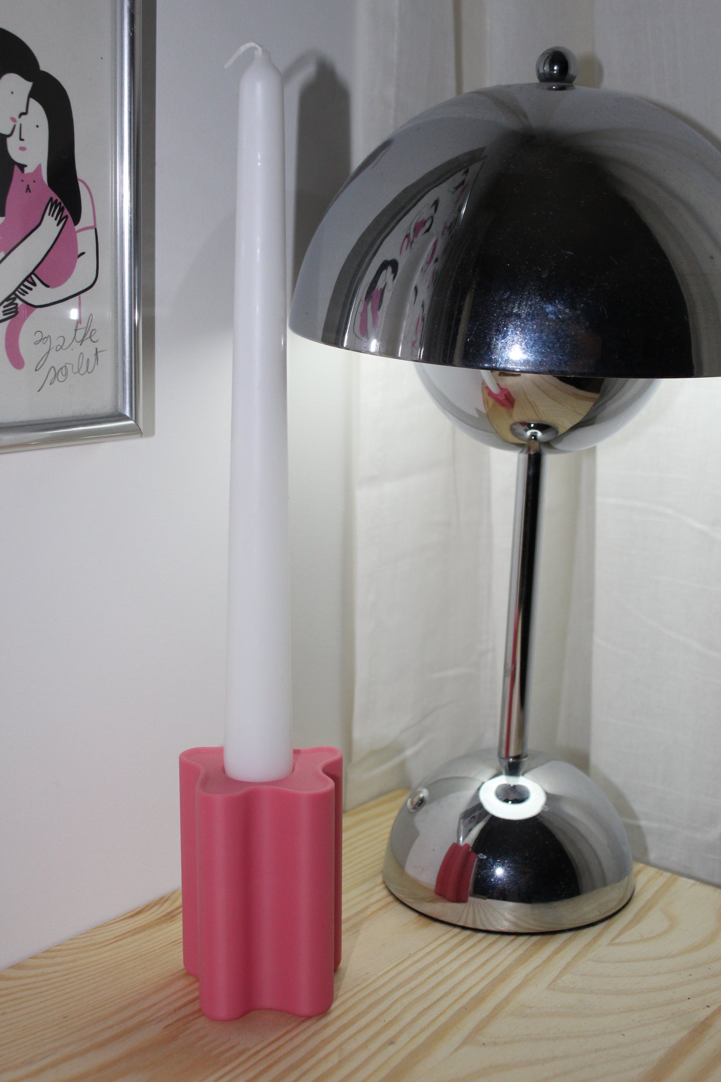 Bougeoir rose pastel design, objet déco, impression 3D, artisanat francais, écoresponsable, slow design, matériau végétal recyclé