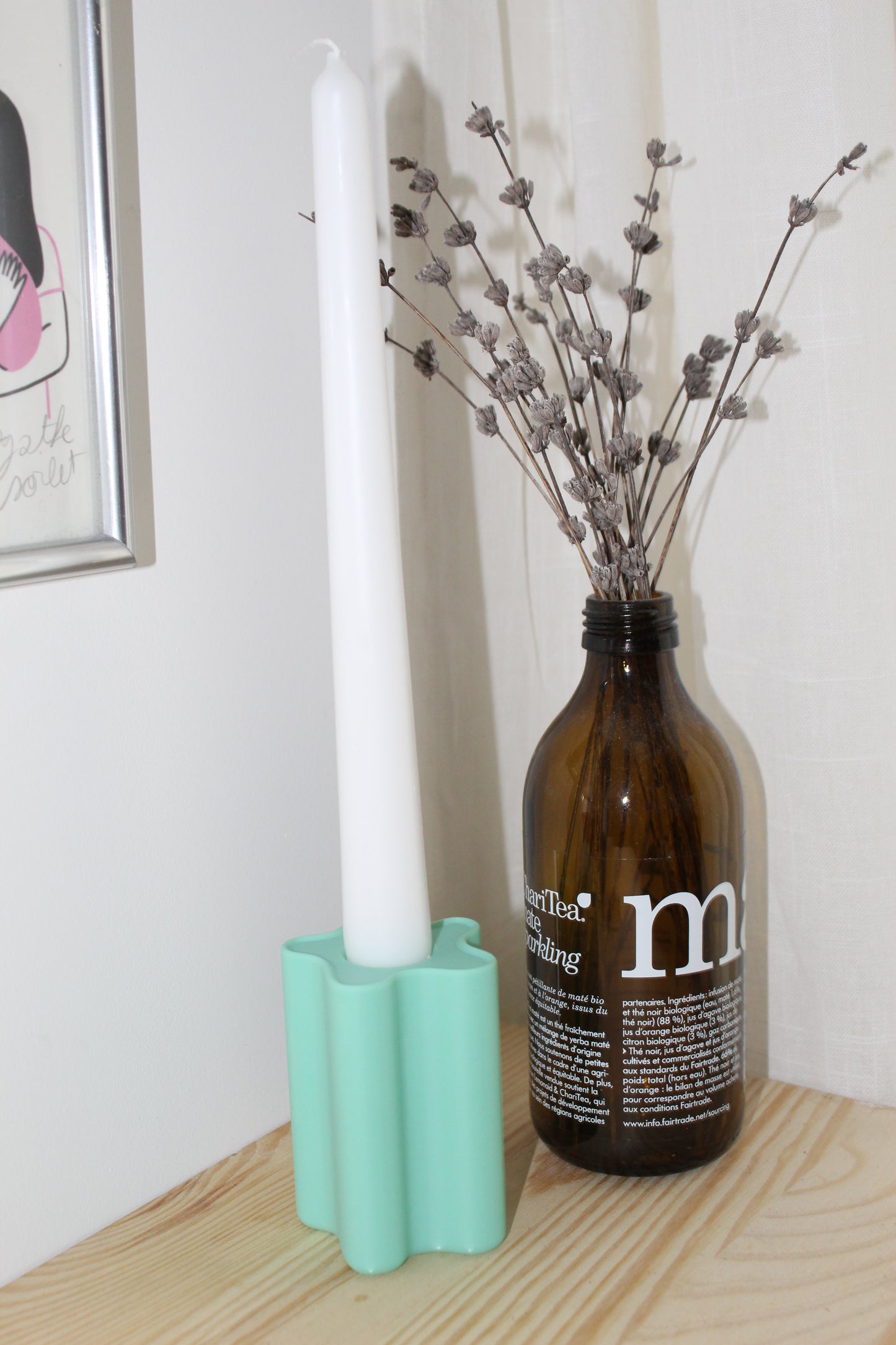 Bougeoir vert pastel design, objet déco, impression 3D, artisanat francais, écoresponsable, slow design, matériau végétal recyclé