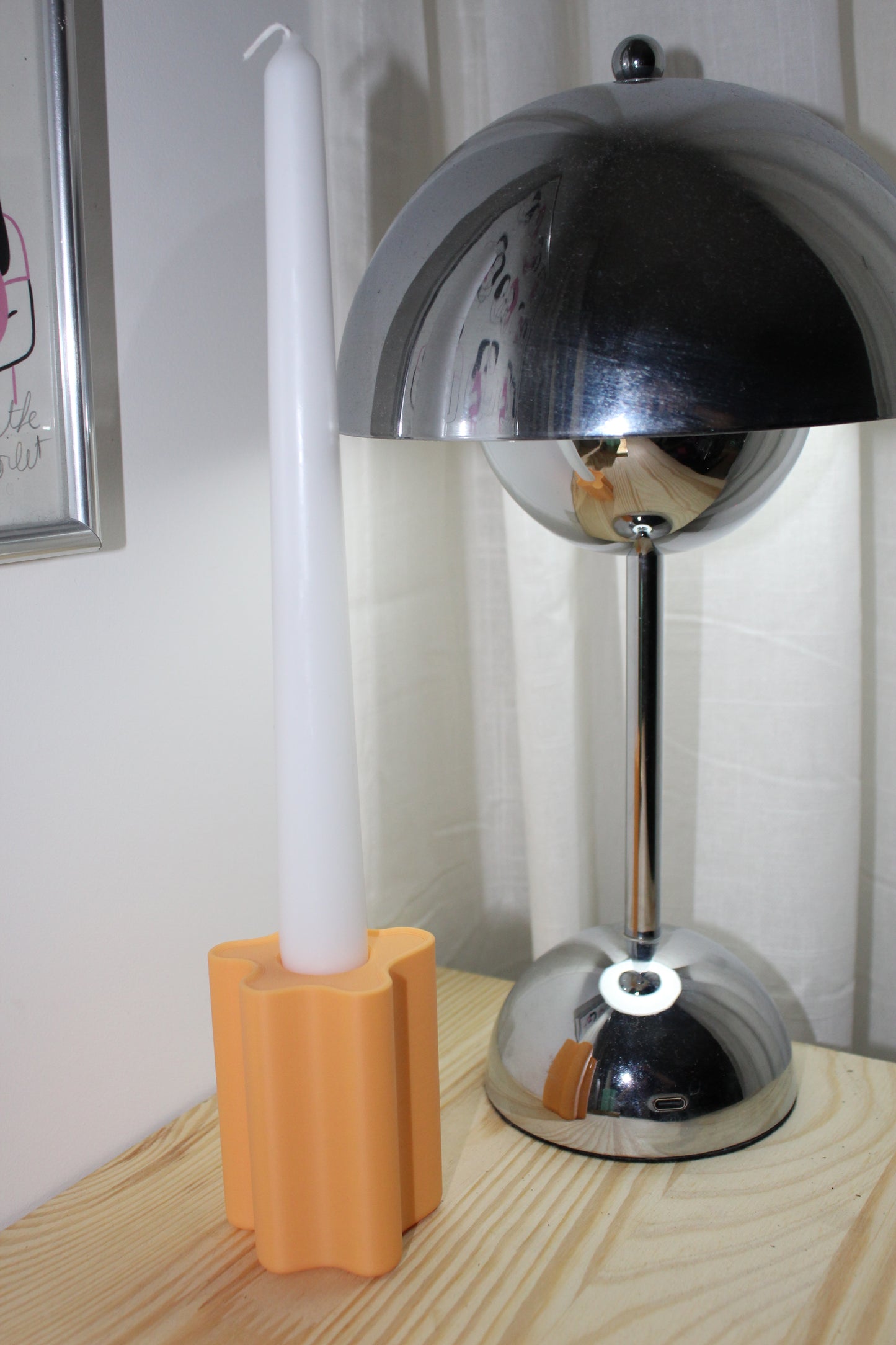 Bougeoir orange pastel design, objet déco, impression 3D, artisanat francais, écoresponsable, slow design, matériau végétal recyclé